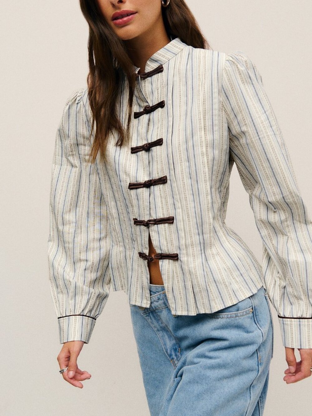 Baby Blue Casual Women's Striped Tailored Jacket